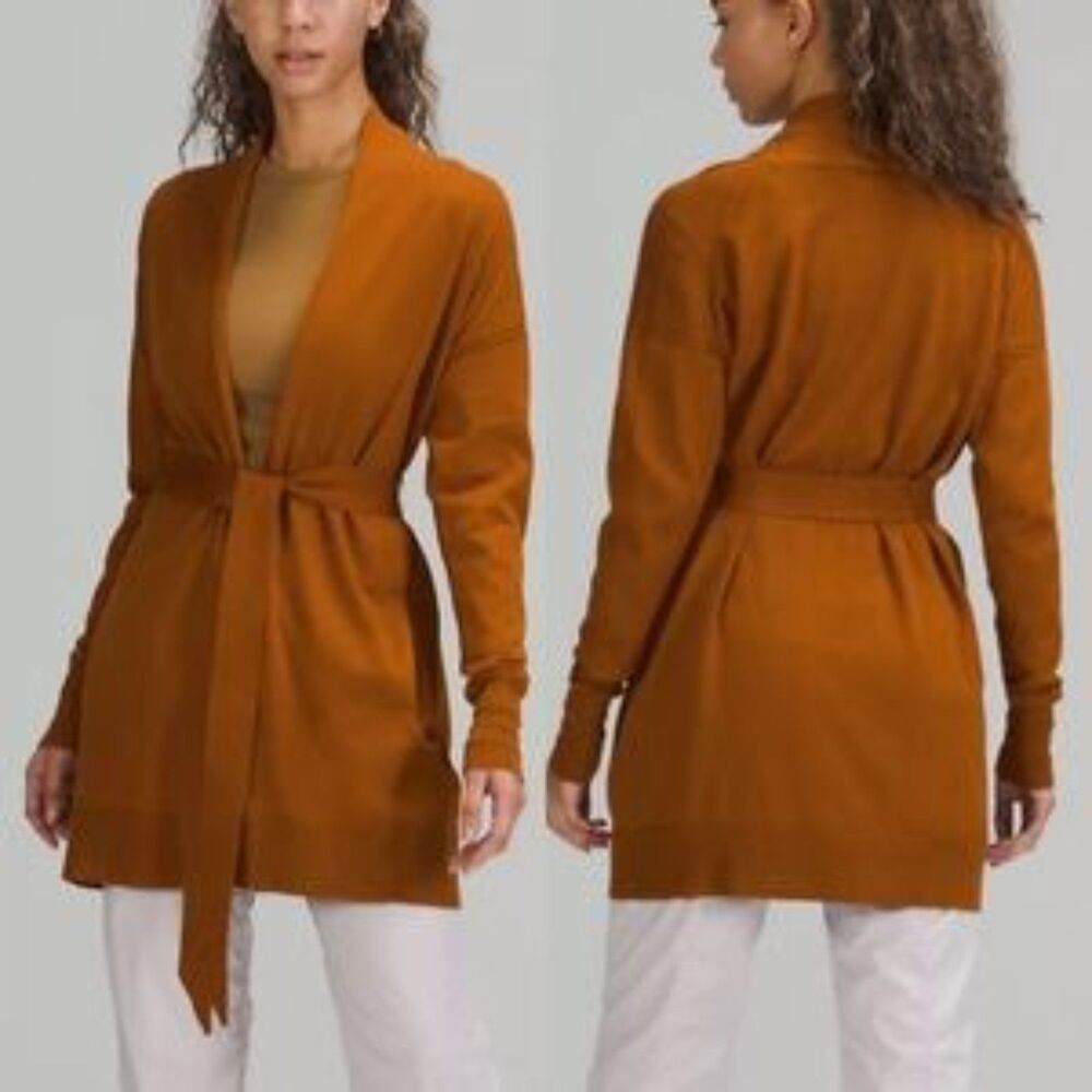 Lululemon Cotton-Cashmere Knit Wrap Butternut Brown Cardigan, size 8